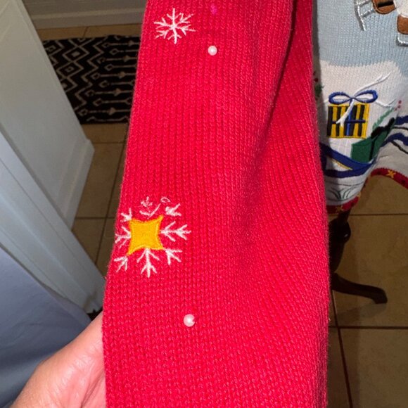 Designers Originals Studio L Red Ugly Christmas Holiday Sweater Skating Penguins - Picture 11 of 14